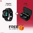 Fashion Combo Digital Smart Watch with M10 Earbuds with free thumbsleeves.