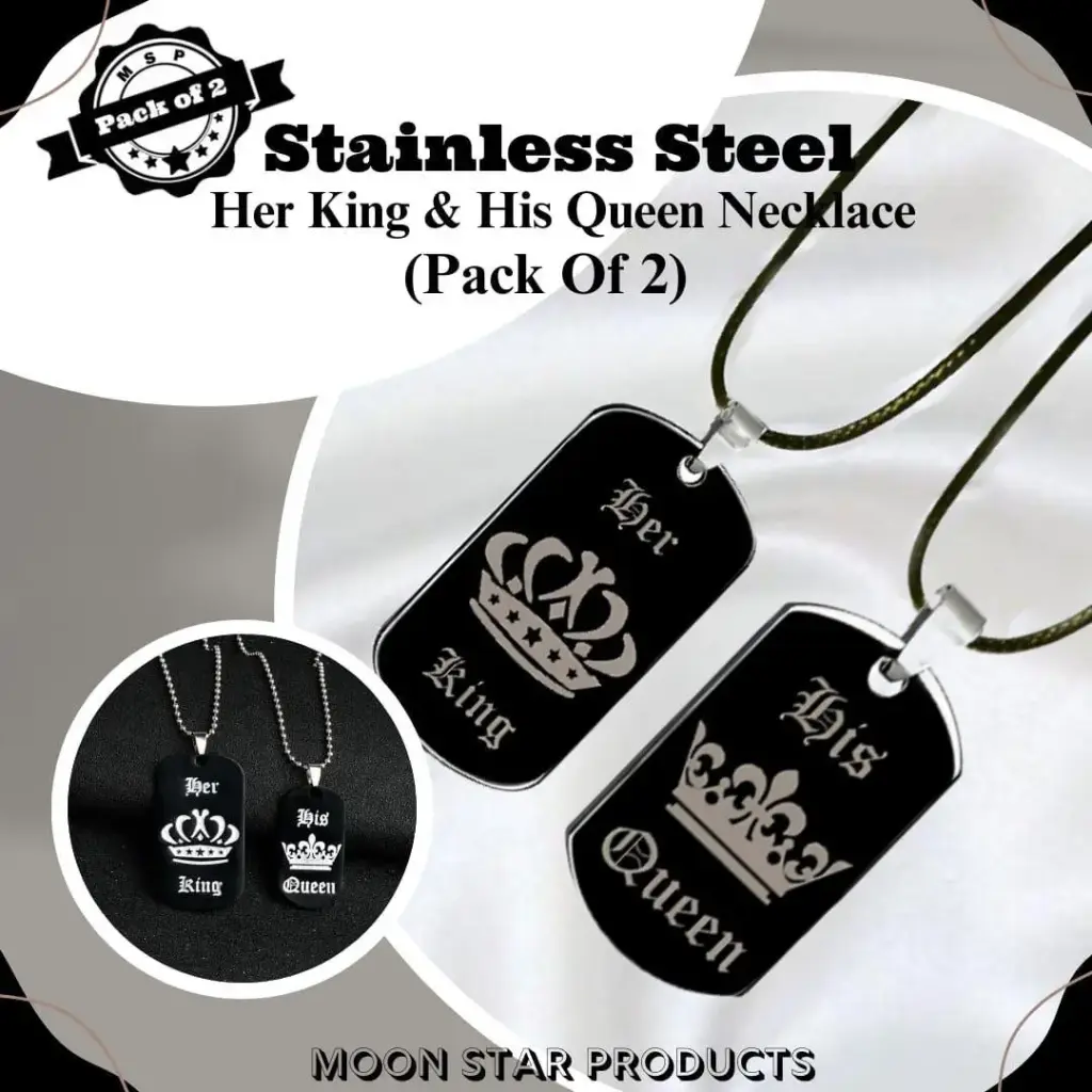 Elegant Stainless Steel Her King And His Queen Necklaces, Pack Of 2