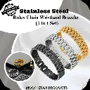 3 pcs Stylish Chain Bracelet Set in Golden, Silver and Black.