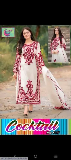 3 pics women's stitched organza Embroidered suit